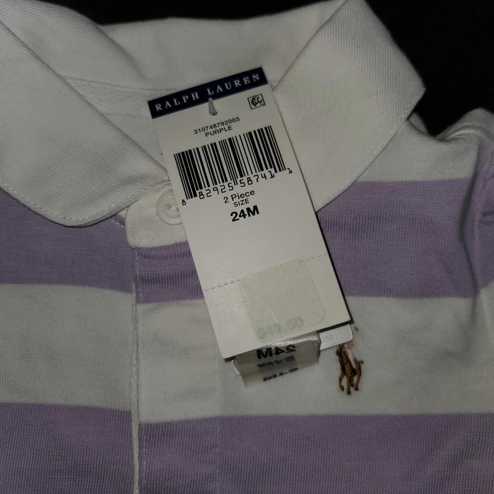 Polo by Ralph Lauren Purple and White Striped Diaper Cover Set - Picture 4 of 6